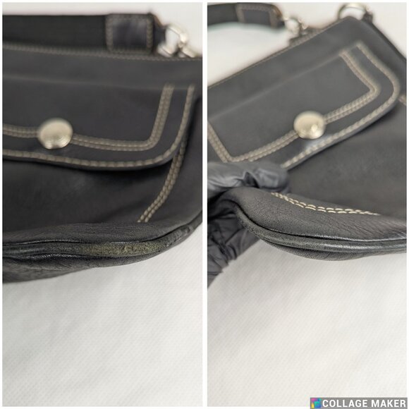 Coach Black Leather Top Zip Crossbody Handbag Purse Snap Pocket - Picture 3 of 11